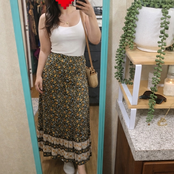 No Comment Ny La Dresses & Skirts - Women’s Black Floral Maxi Skirt with Mustard Accents
